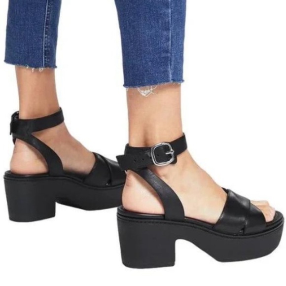 NEW FitFlop Pilar Crossover Black Leather Ankle Strap Platform Sandal Sz 7 Eu 38 - Picture 3 of 6
